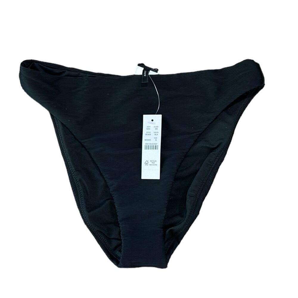 J.Crew Black Ribbed High Rise Bikini Bottom, Size S